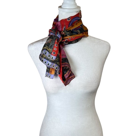 Vintage Laurel Burch Feline Family Portrait Cat Scarf 100% Silk Beaded Sequins - Picture 6 of 8